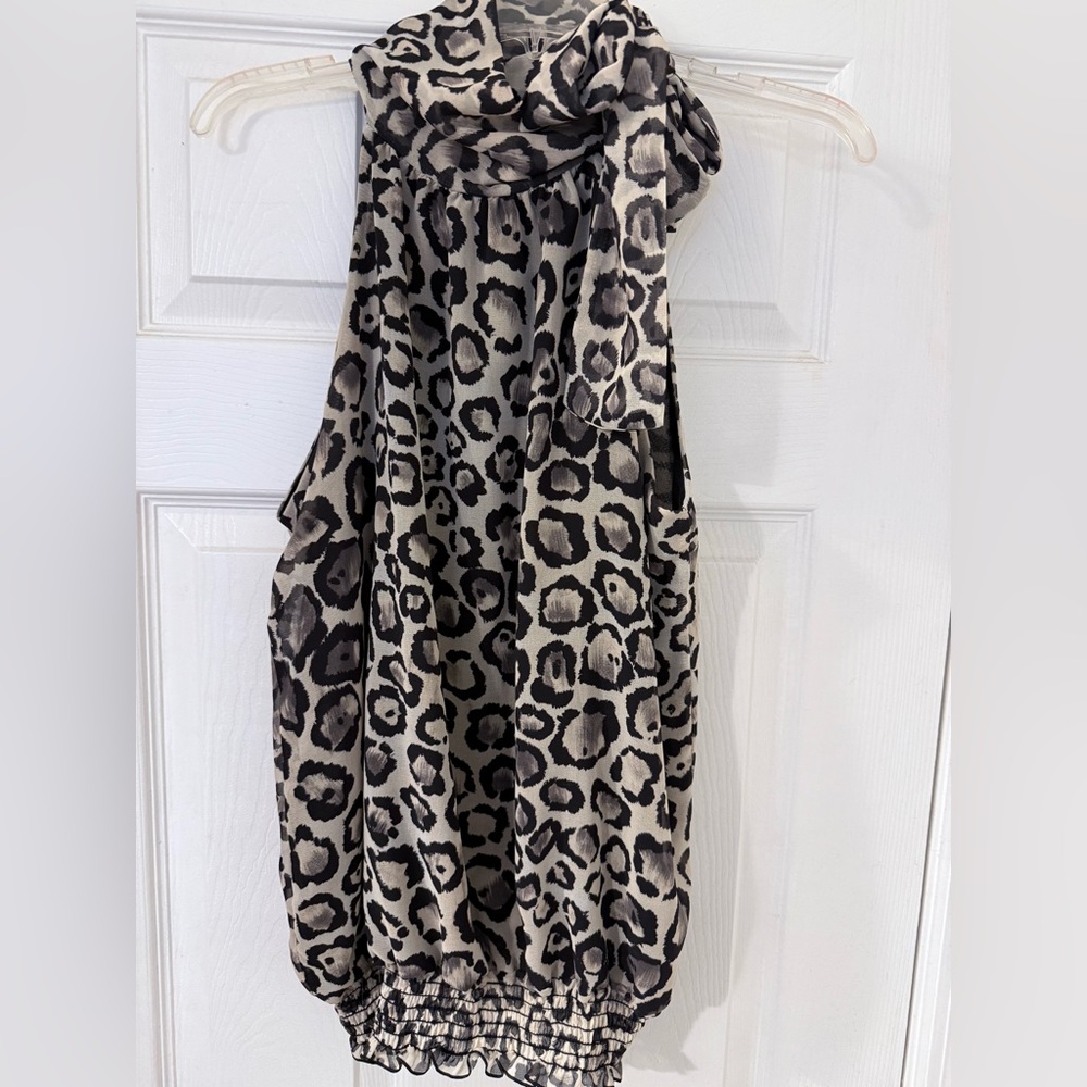 White House Black Market Leopard Print Blouse - Black and Cream